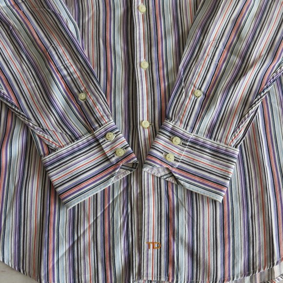 TD Thomas Dean Multi Color Stripe Button Down Long Sleeve Shirt - Size Large - Picture 4 of 5